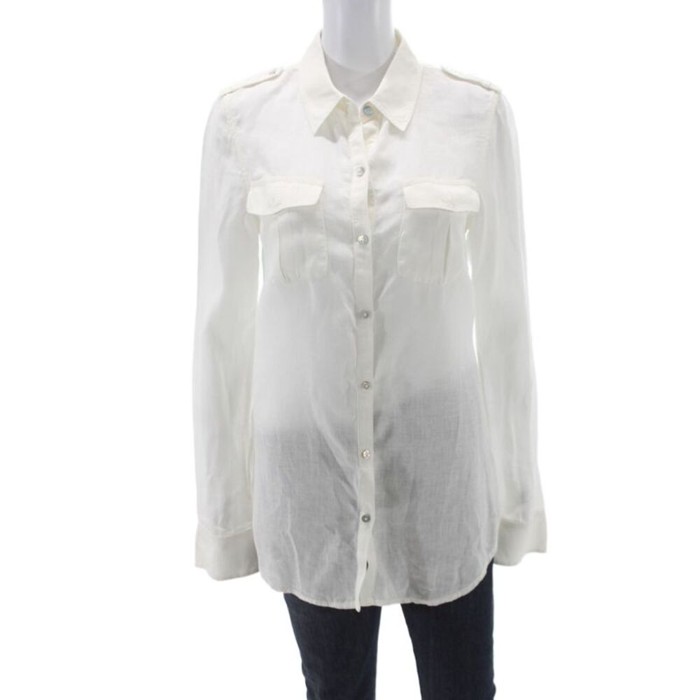 Calypso Christiane Celle Women White Linen Long Sleeve Button-Up Size S